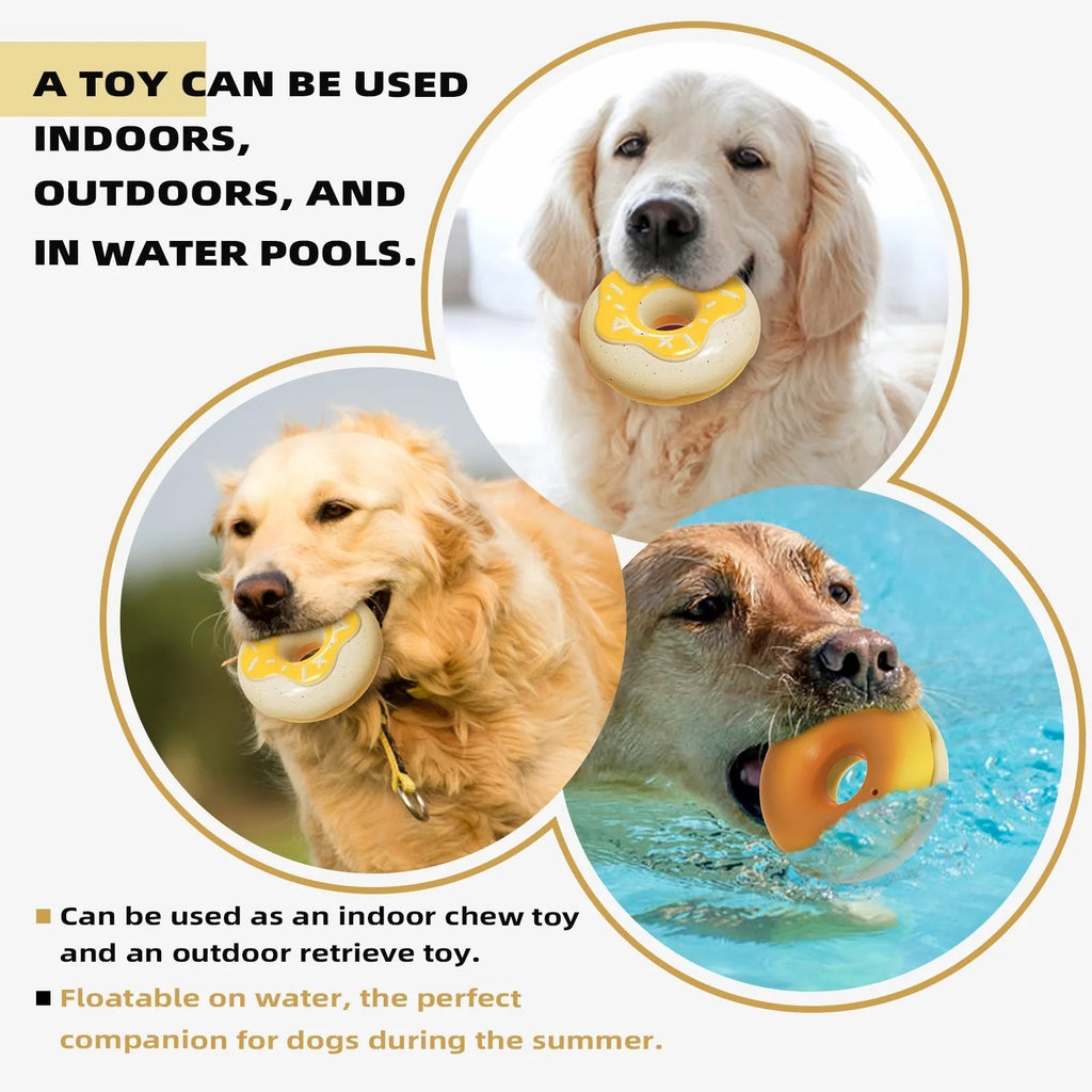 A pink TPR donut-shaped dog chew toy with a squeaker for molar teeth cleaning.