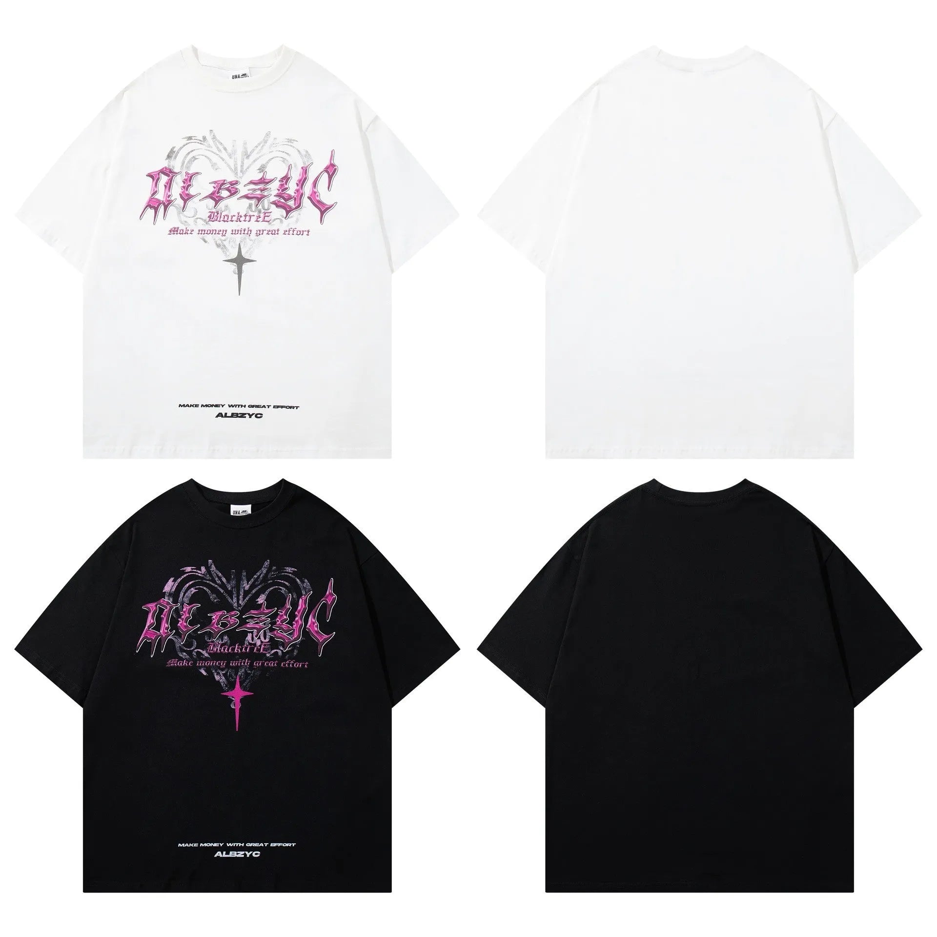 Men's black cotton t-shirt with retro printed design showing front view with short sleeves and loose fit