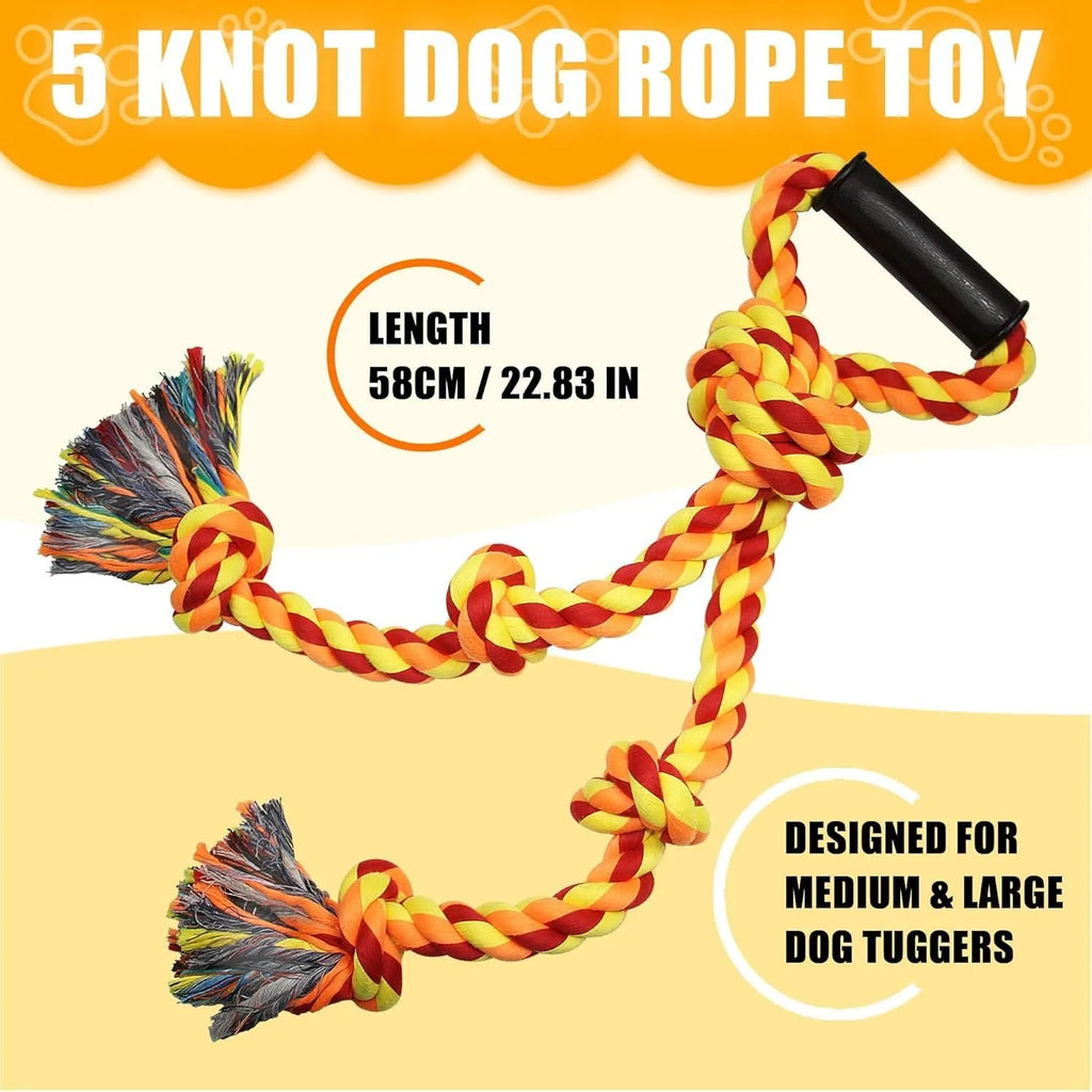 Heavy duty blue cotton rope dog toy with ergonomic handles for aggressive chewers