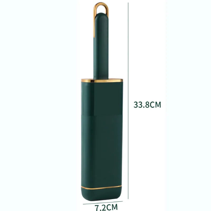 Double-sided reusable pet hair remover brush with storage box in blue, green or white.