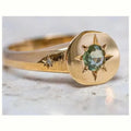 Golden adjustable ring with oval asterism zircon and star design on zinc alloy band