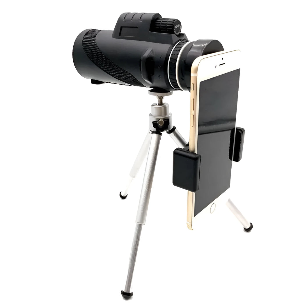 Black HD 40x60 cellphone telescope with smartphone attachment for 40x magnification observation