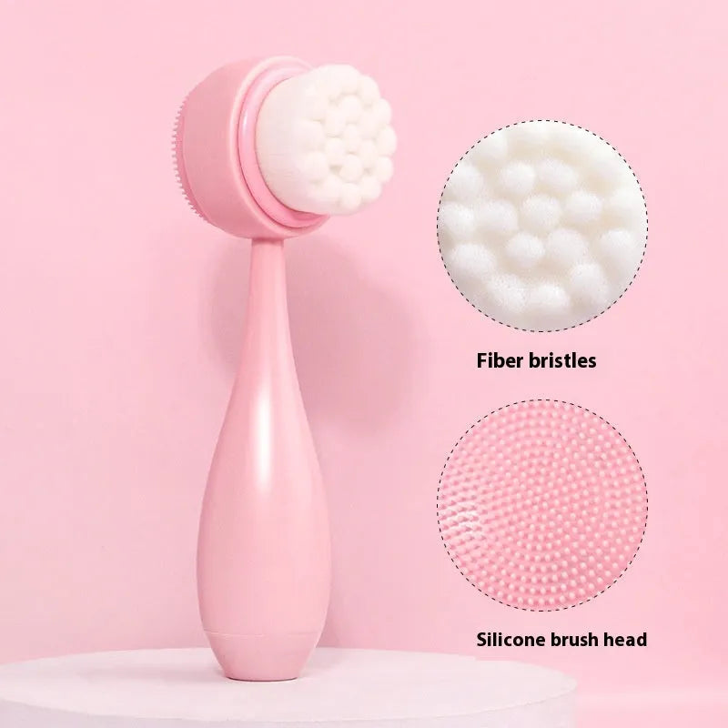 Facial brush set with coral fleece hairband in multiple colour options including purple, grey, white, and pink