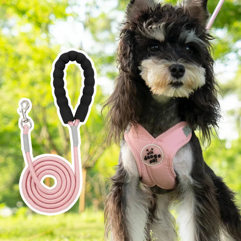Polyester pet walking vest and hand-holding rope combo set in four colour options