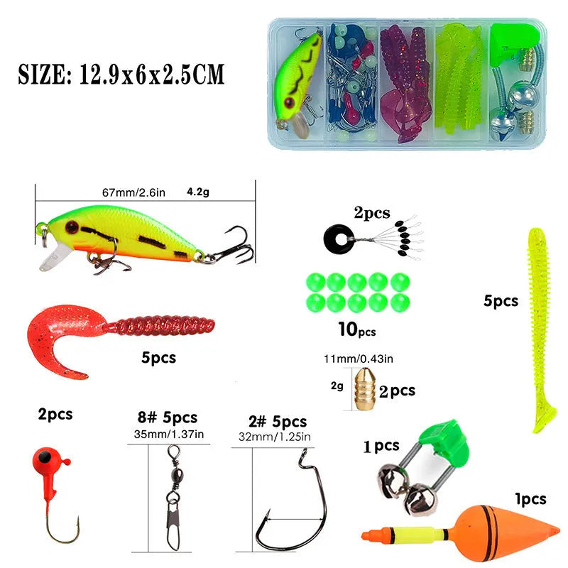Novice children's fishing rod with pole and wheel suit in blue, green, red or yellow colour options
