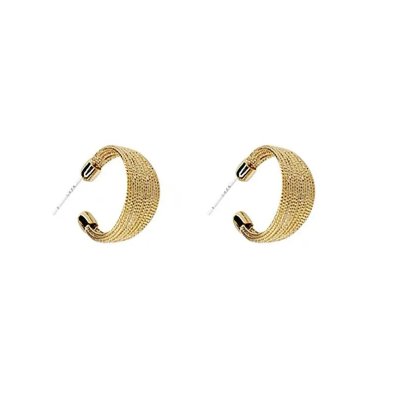 Geometric multi-layer simple bracelet earrings in gold and silver finishes with copper construction