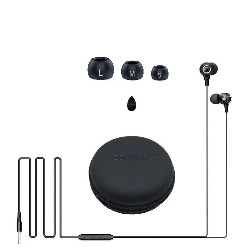 Wired in-ear headphones with 3.5mm straight plug, silicone earplugs, and 1.2m TPE cable