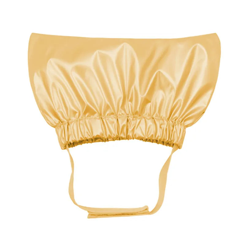 Adjustable ear-proof waterproof shower cap for dogs and cats in silver, pink, or gold.