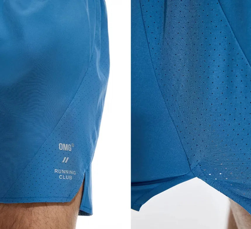 Black running shorts with laser-stitched seams and four-sided stretch fabric for training.
