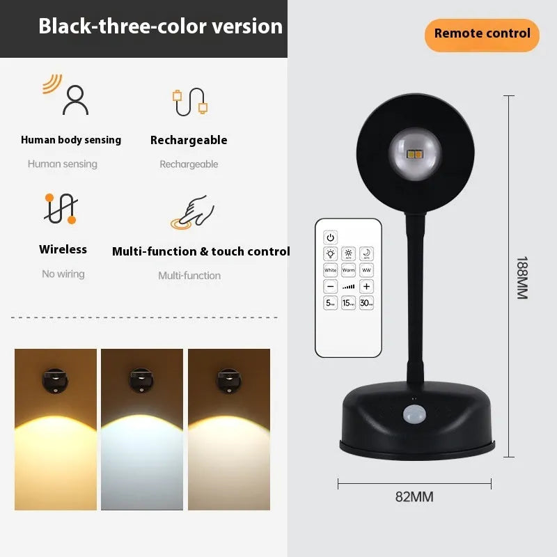 Geometric rechargeable wireless wall spotlight with remote control for white or black tricolour lighting