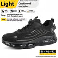 Anti-smash anti-puncture TPU Flyknit mesh work shoes in black and grey, Knob series safety footwear