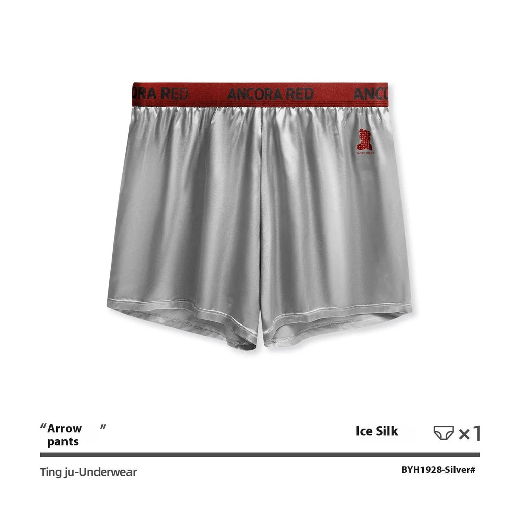 Men's solid colour boxer briefs in black, blue, brown, purple, red, and silver with elastic mid waist