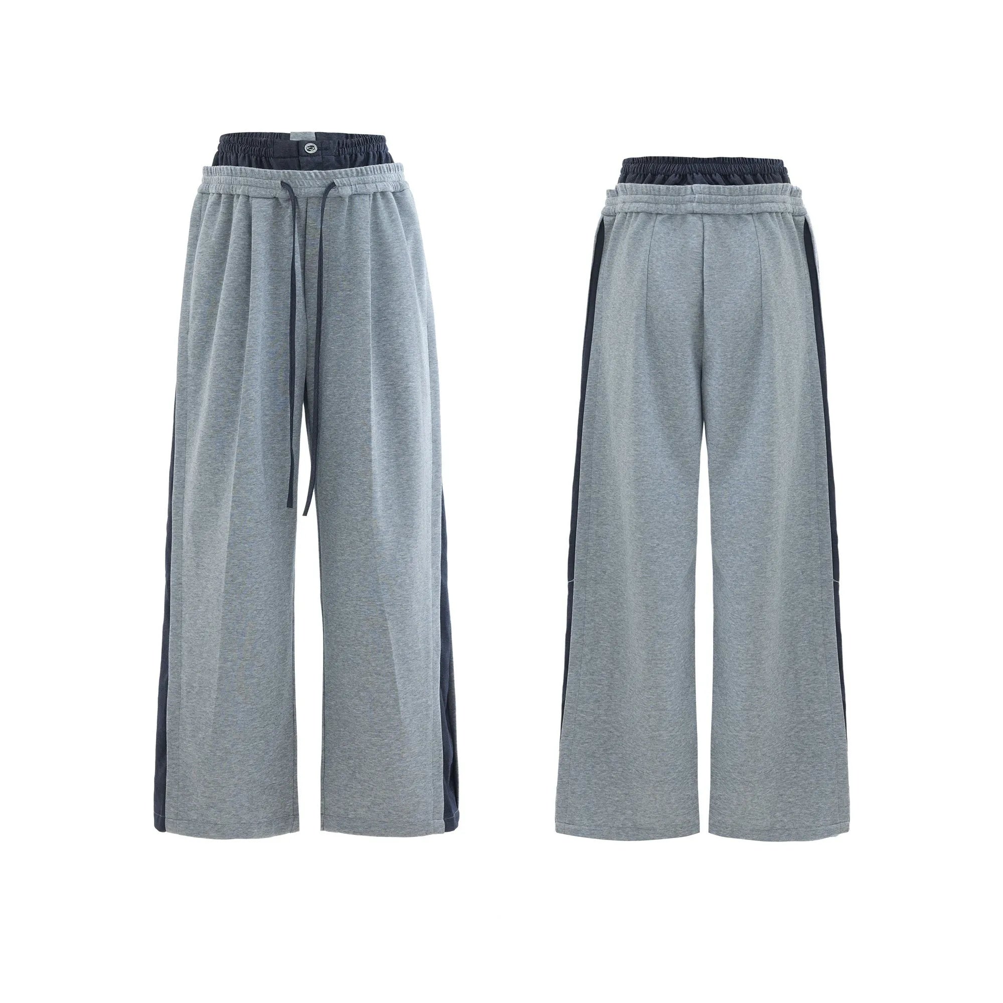 Men's grey hooded short sleeve polyester sports suit with three-dimensional stitching and matching trousers