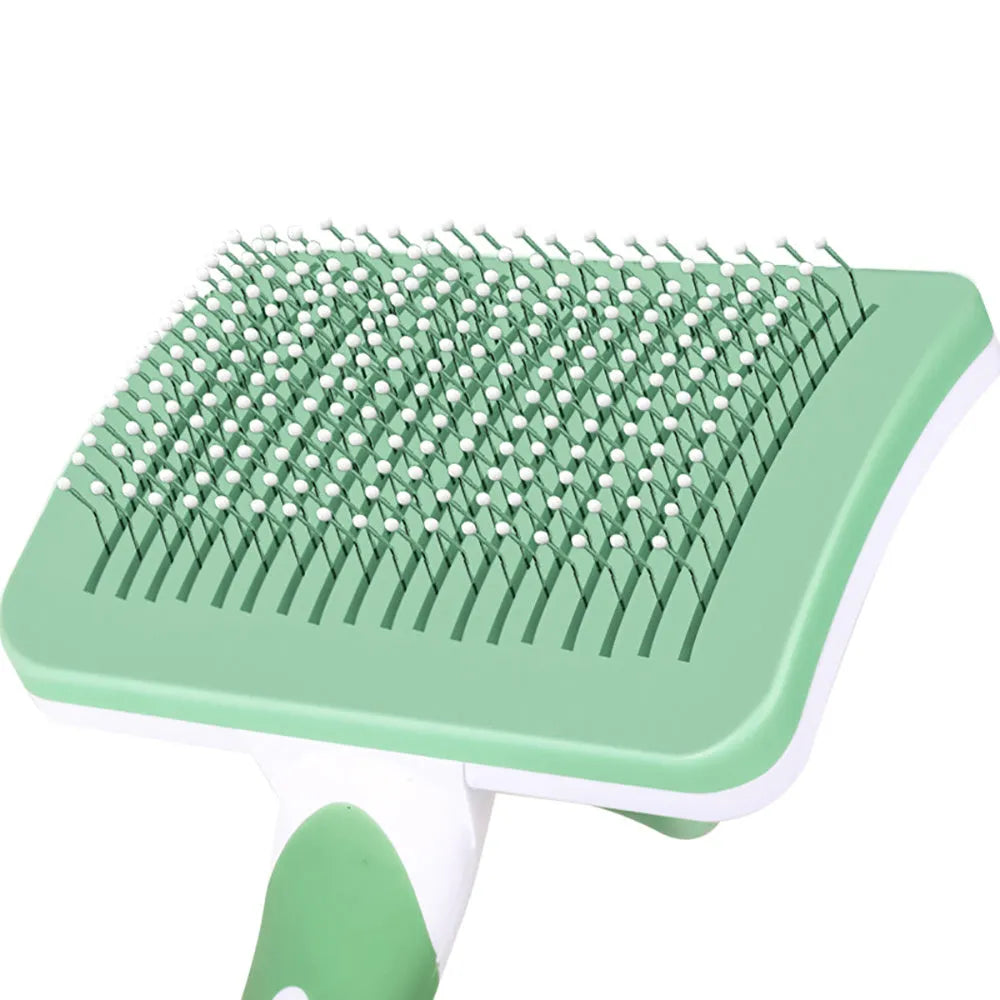 Self cleaning slicker brush for dogs cats with one click button in green orange pink