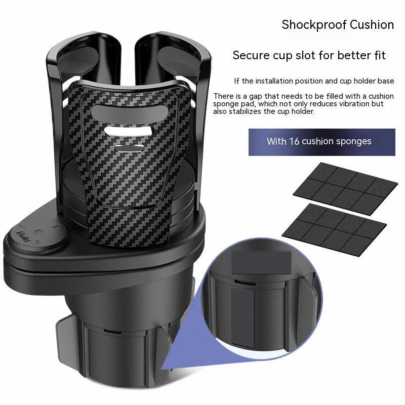 Black ABS plastic car cup holder modification accessory in carbon fibre and matte finish