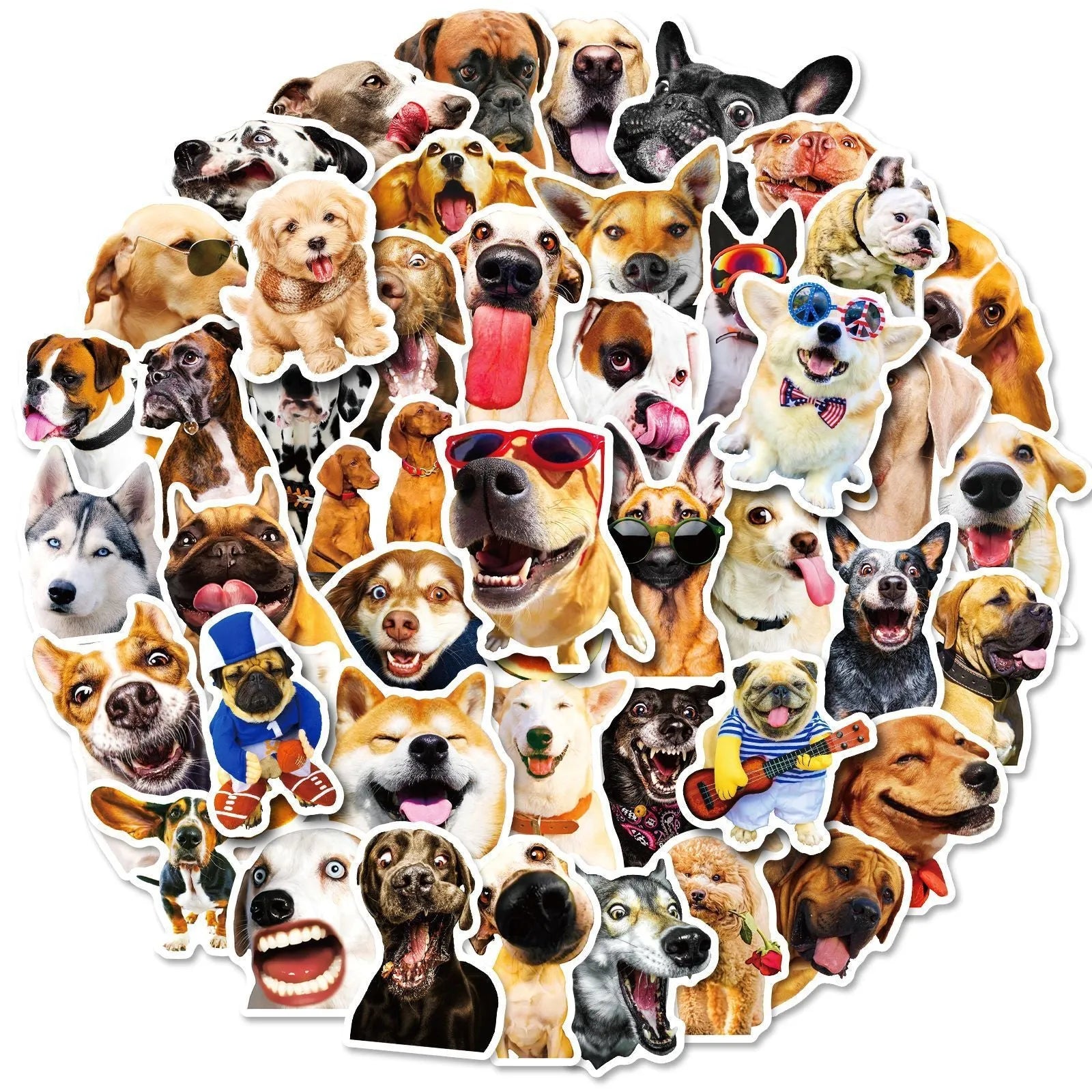 Pack of 100 realistic dog facial expression stickers in Nordic design style