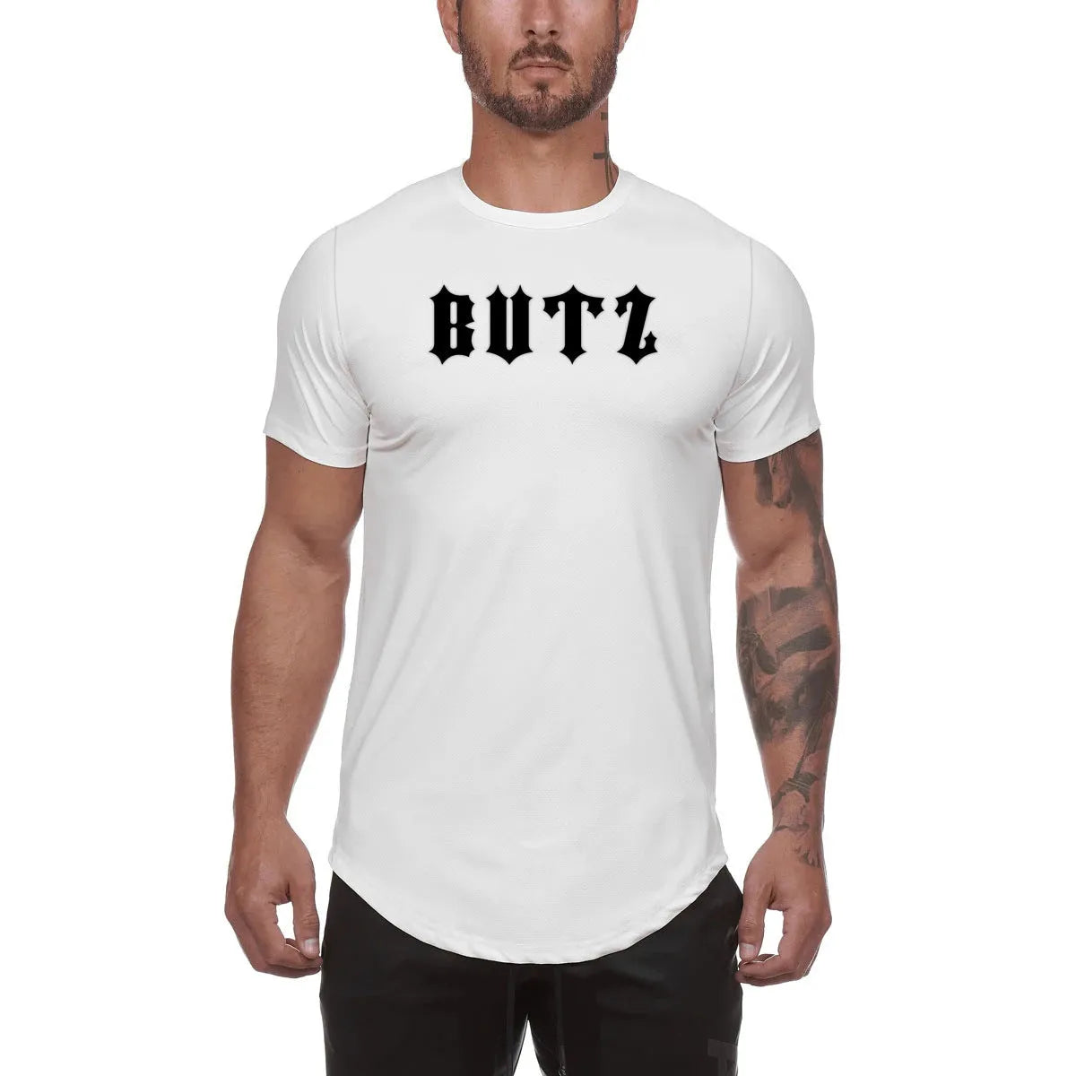Men's cotton-spandex fitness shirt in multiple colours with optional letter print design
