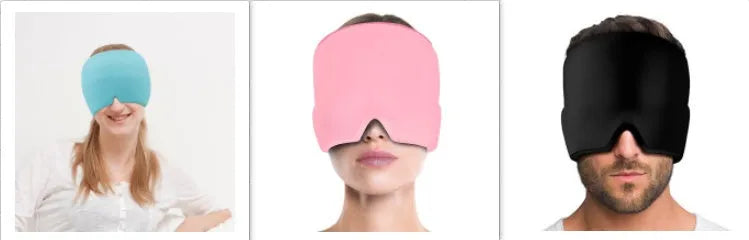 Black elastic gel cold compress eye mask for headache relief with measurements