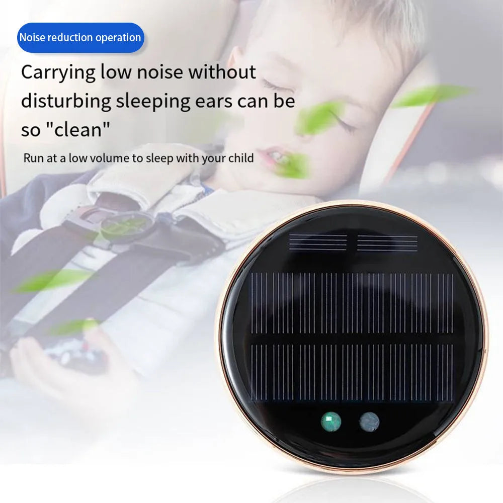 Solar-powered car mounted humidifier with ultrasonic atomiser installed on vehicle air conditioning vent
