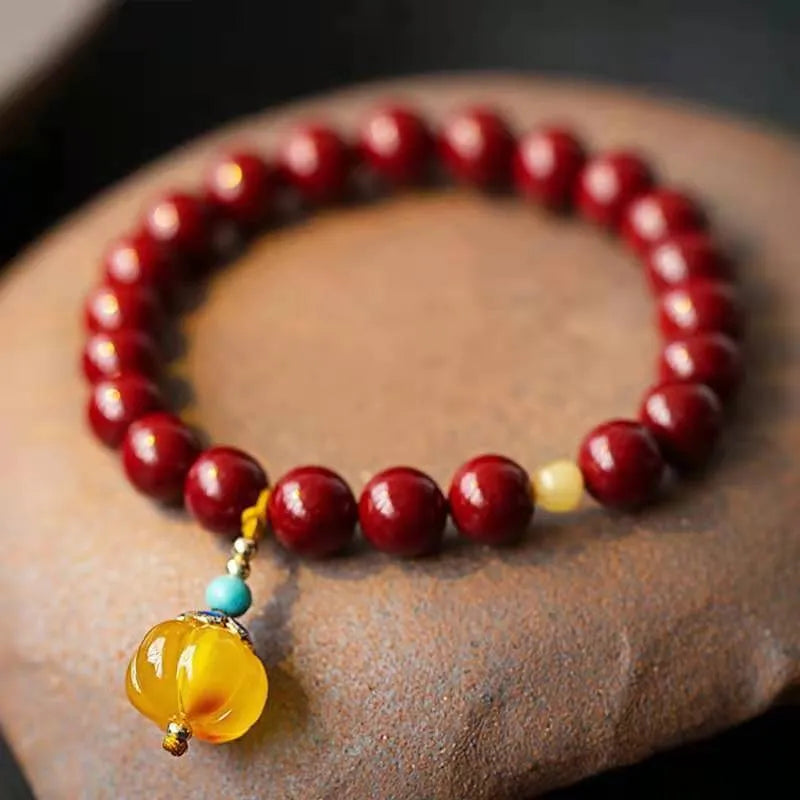 Handmade cinnabar and copper bracelet with wave shape design in national style