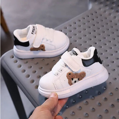 Baby Bear children's sports shoes in black with cartoon pattern, lightweight rubber sole, sizes 21-30