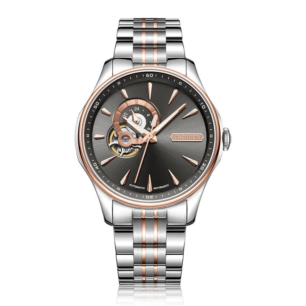 Business and leisure mechanical watch with 42mm dial, luminous display, and stainless steel strap