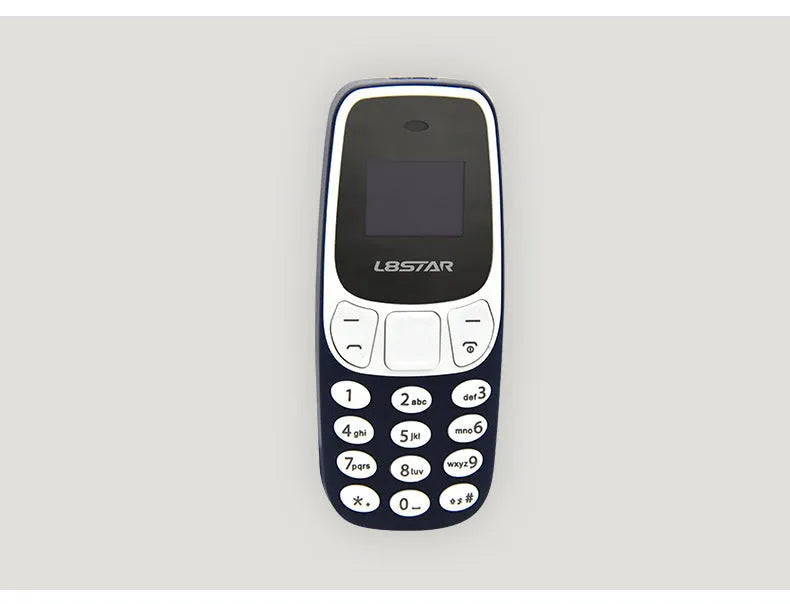Ultra-small miniature thumb phone with 0.66-inch OLED display and dual SIM slots, blue colour