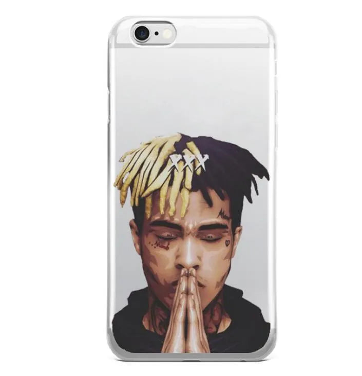 Transparent matte iPhone case with XXXTentacion artwork, shown on an iPhone model