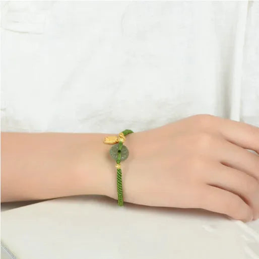 Hand-woven corn knot women's bracelet with Hetian jade peace buckle and silver safety buckle closure