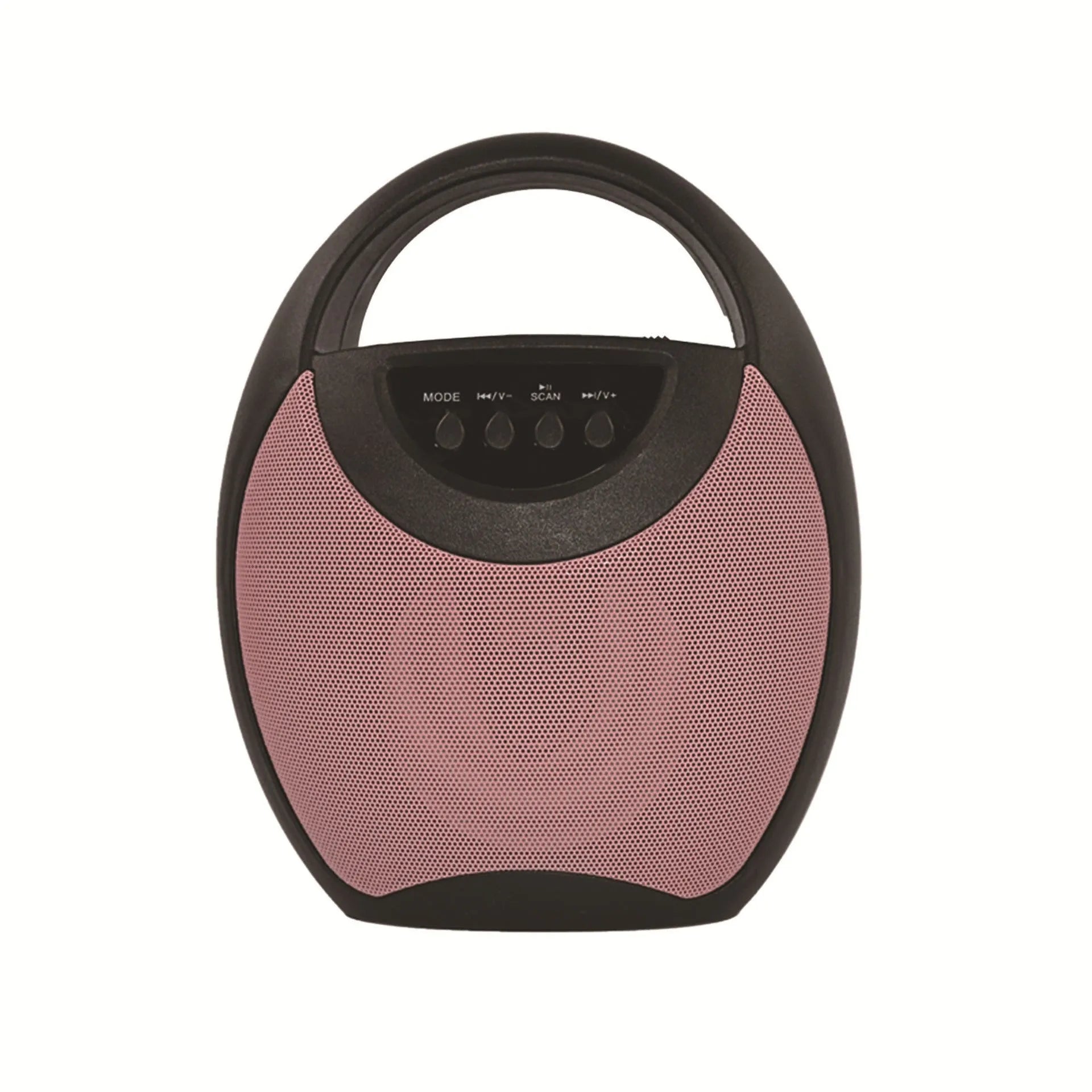 Portable Bluetooth speaker in black, blue, or pink colours with USB port and SD card slot visible
