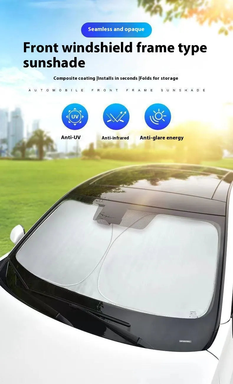 Titanium silver aluminium foil car sunshade laid flat, showing its reflective solid colour surface.