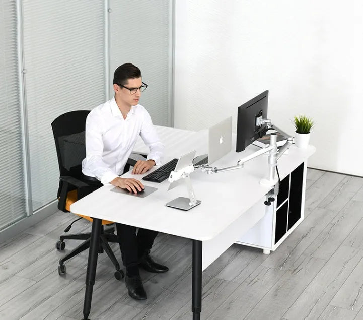 Aluminium foldable desktop phone and tablet stand with 360-degree rotation mechanism