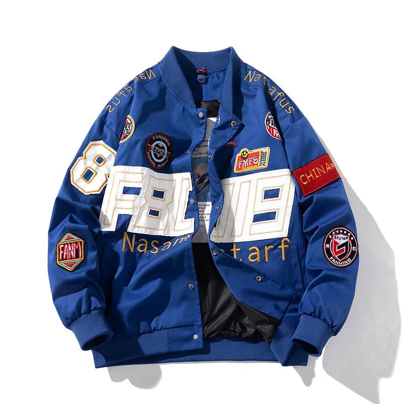 Black red blue motorcycle baseball uniform with hood and cotton padding for autumn winter riding