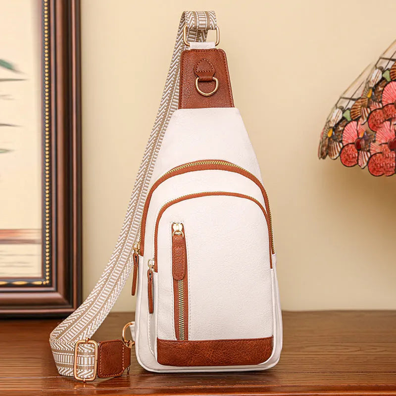Women's small messenger chest bag in soft PU with crossbody strap and multiple compartments