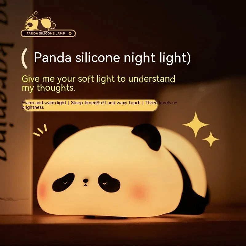 Panda-shaped silicone night light with warm white LED glow for children's bedrooms