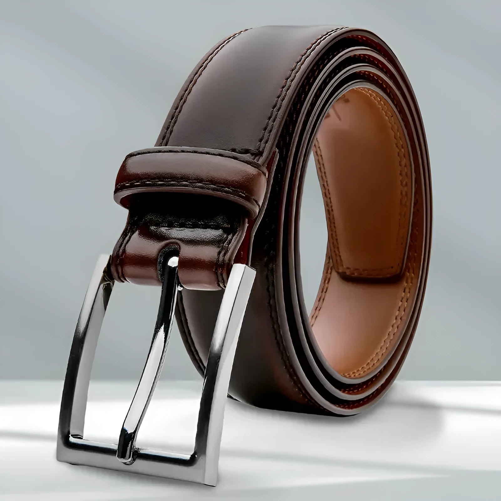 Men's genuine leather casual belt with alloy buckle showing 95 grain texture