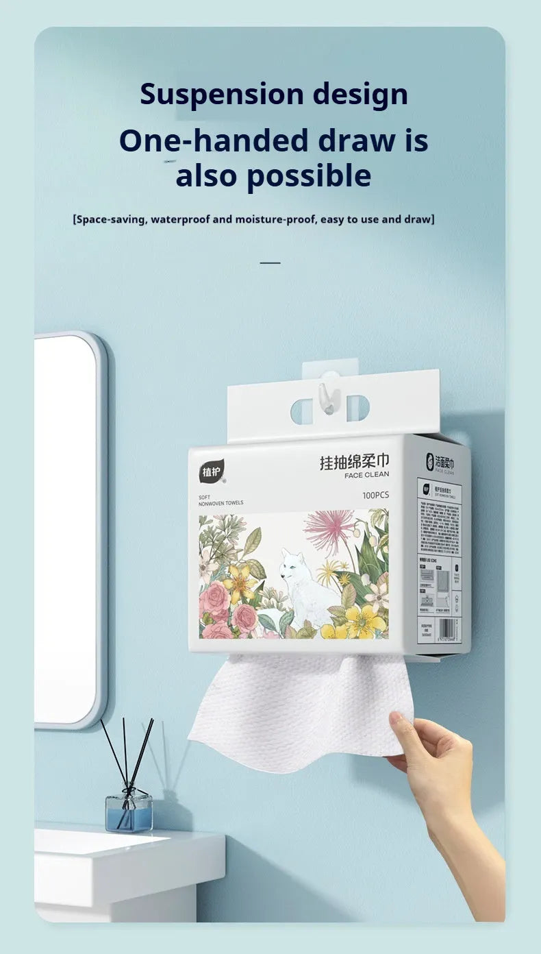 Disposable face cloth roll with hanging design and 100 sheets