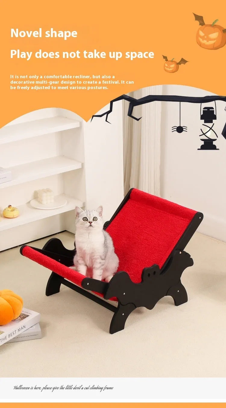 Black and red bat-shaped wooden cat recliner and cage, model MW-054.