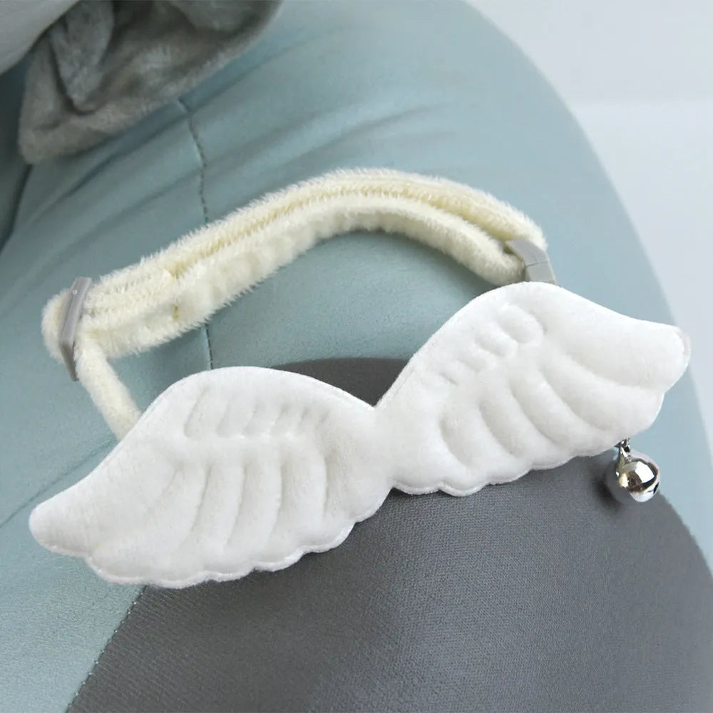 Creative Pet Cat Angel Wings Bell Collar in solid colour polyester, white and pink options, with bell, for 20-35 cm neck size