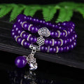 Natural purple chalcedony bracelet with three-circle ethnic design for women
