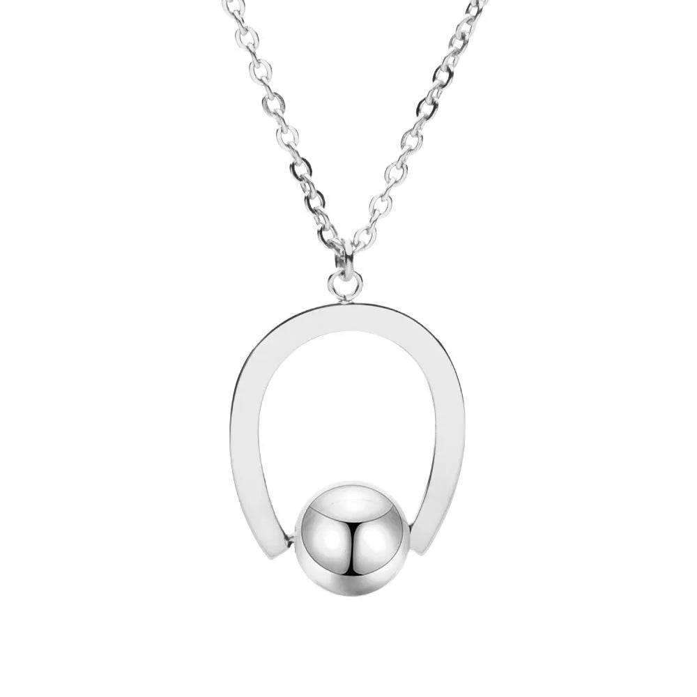 Stainless steel bead chain necklace with geometric pendant, adjustable length