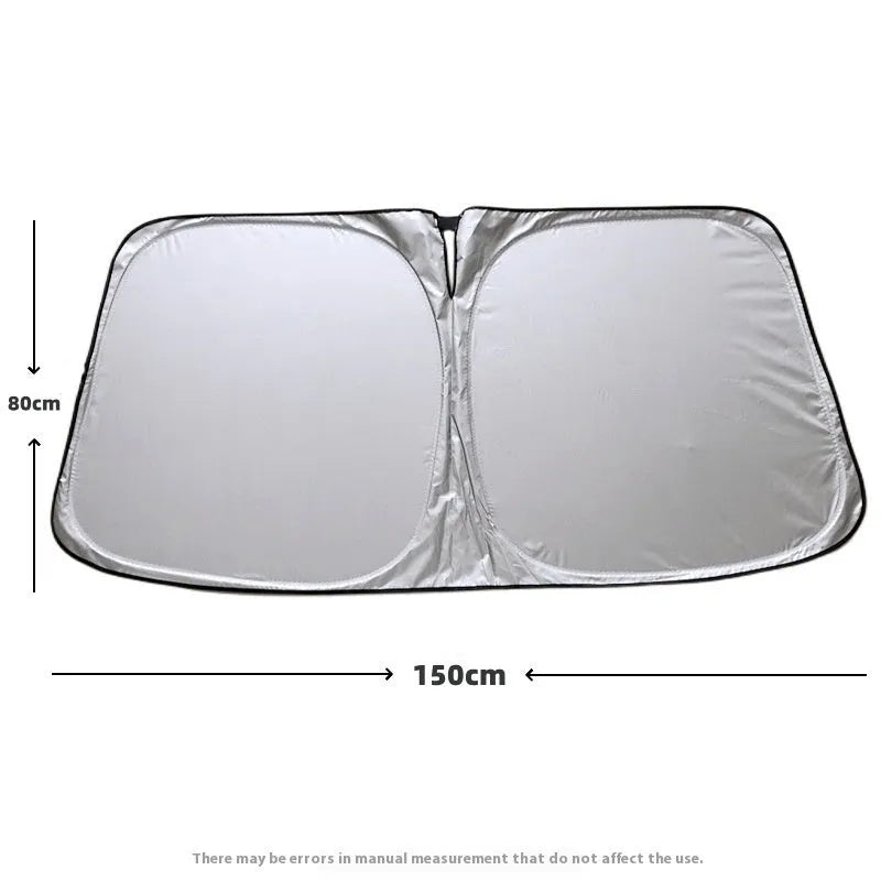 Titanium silver aluminium foil car sunshade laid flat, showing its reflective solid colour surface.