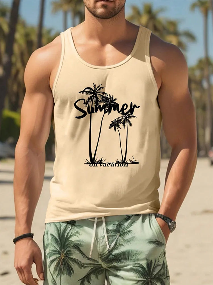3D printed Hawaiian style men's sleeveless vest tank top in solid colour on polyester fabric