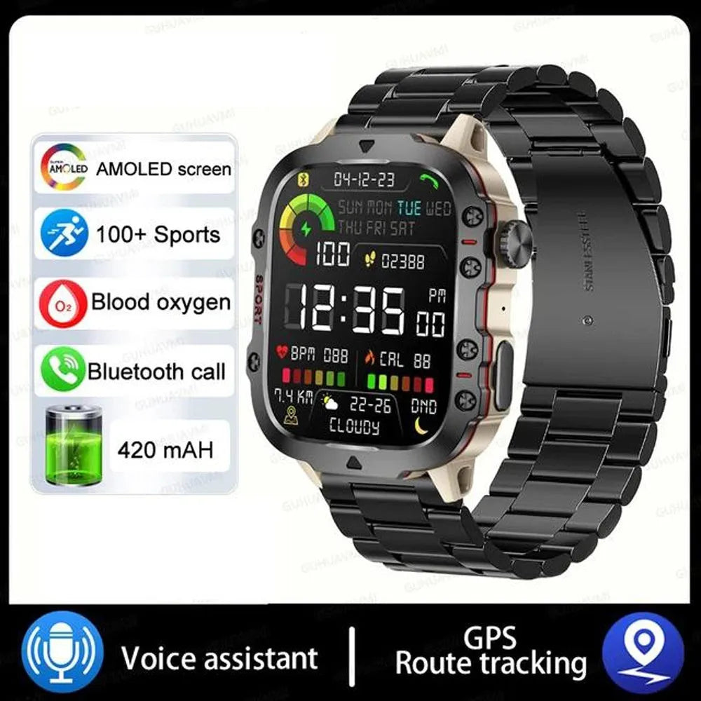 QX11 Smart Bluetooth Watch in black with a TFT touchscreen display, shown with an optional leather strap.