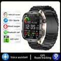 QX11 Smart Bluetooth Watch in black with a TFT touchscreen display, shown with an optional leather strap.