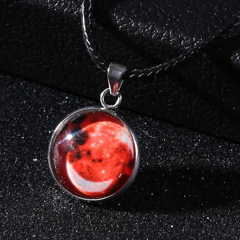 Glass constellation pendant on luminous alloy necklace chain with extension