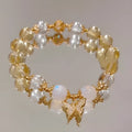 Women's moonstone white crystal beaded bracelet with Chinese style design and citrine butterfly pendant