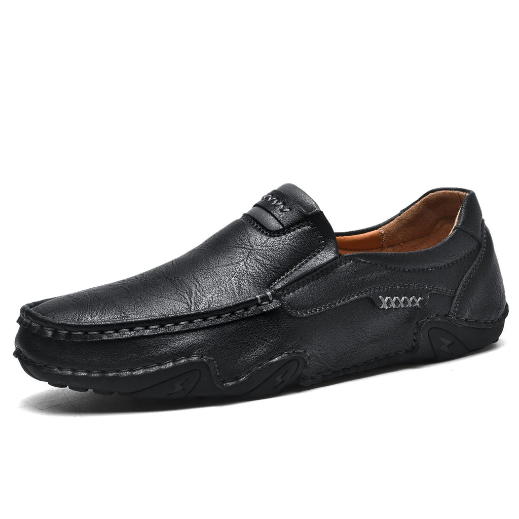 Men's casual slip-on shoes with flat rubber sole and microfiber upper in four colour options