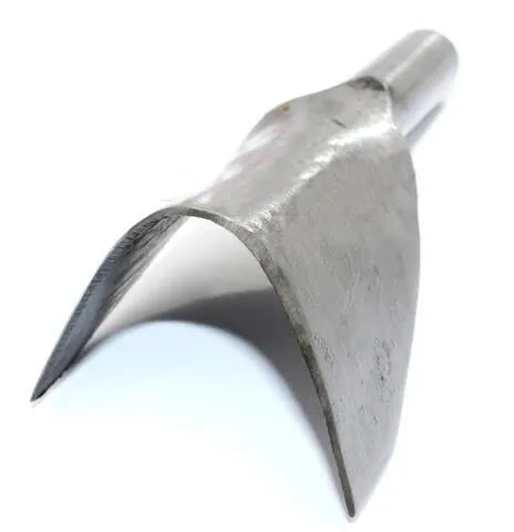 Six steel leather punch tools with half-round and V-shaped heads, sizes 15mm to 40mm.
