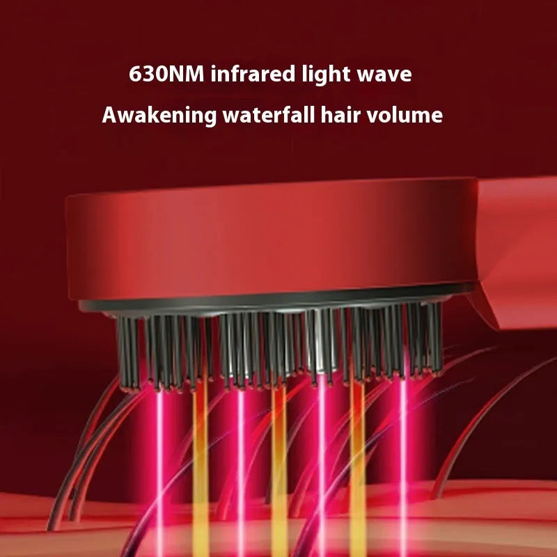 Red and blue light therapy massage hair comb with plastic construction and Type-C charging port
